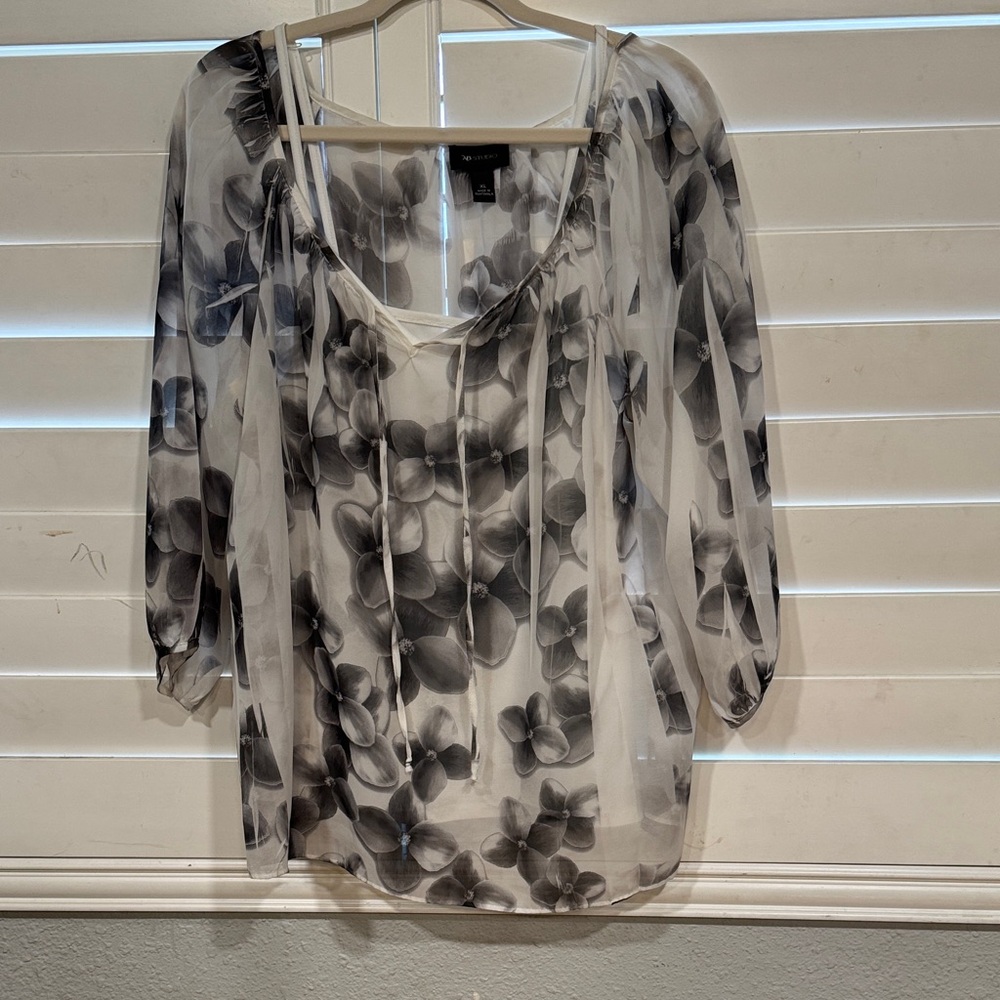 AB Studio Sheer Floral Blouse - Black and White